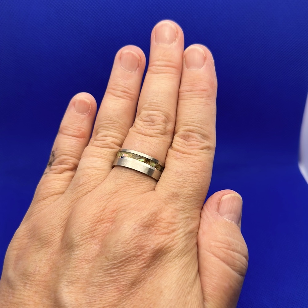 8mm Silver Stainless Steel & Abalone Ring